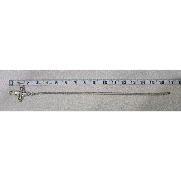 Silver Rhinestone Cross Pendant Infinity Necklace - Picture 3 of 3